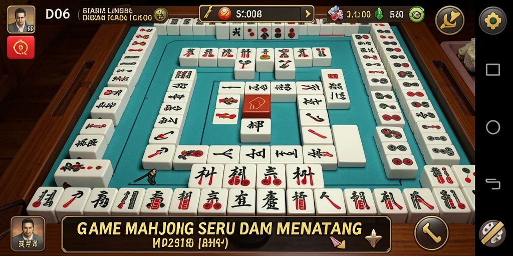 Tampilan gameplay seru dalam D06 dengan ubin Mahjong.