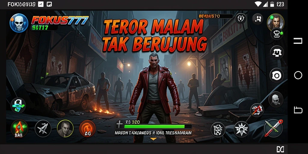 Screenshot gameplay FOKUS777 menampilkan suasana menyeramkan dalam kegelapan.