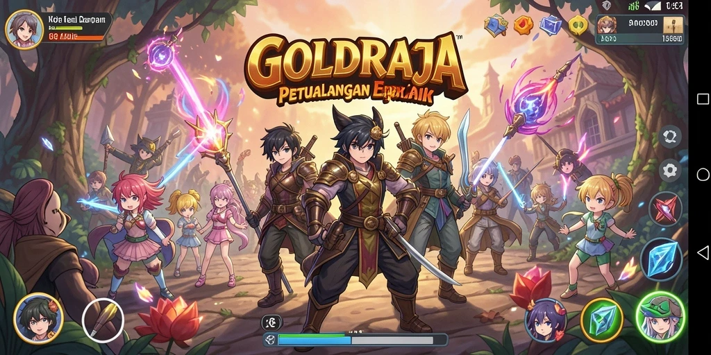 Screenshot gameplay GOLDRAJA menampilkan karakter dalam aksi penuh warna dan dinamis.