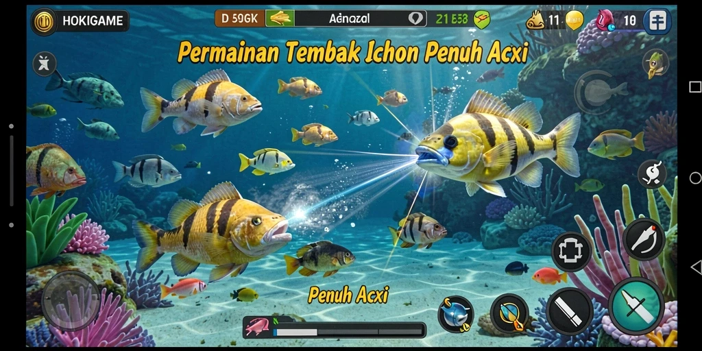 Screenshot HOKIGAME menampilkan aksi seru berburu ikan.
