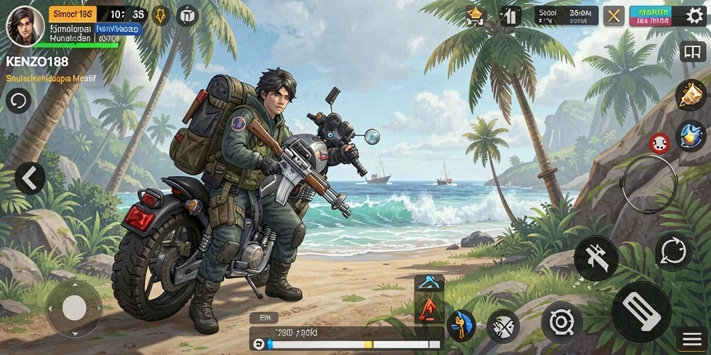 Screenshot gameplay <strong>KENZO188</strong> menunjukkan interaksi karakter yang dinamis dan lingkungan yang indah.