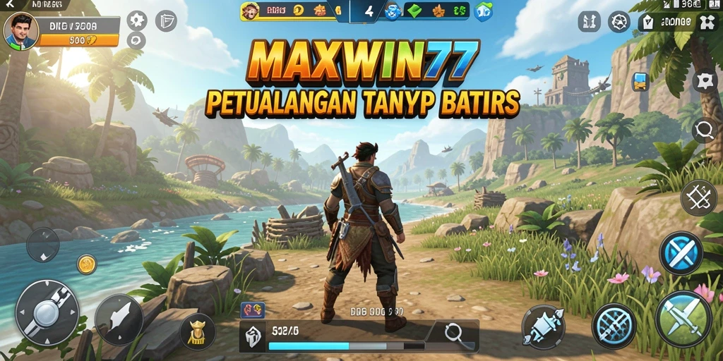 Screenshot gameplay MAXWIN77 menunjukkan dunia terbuka yang luas dan menakjubkan.